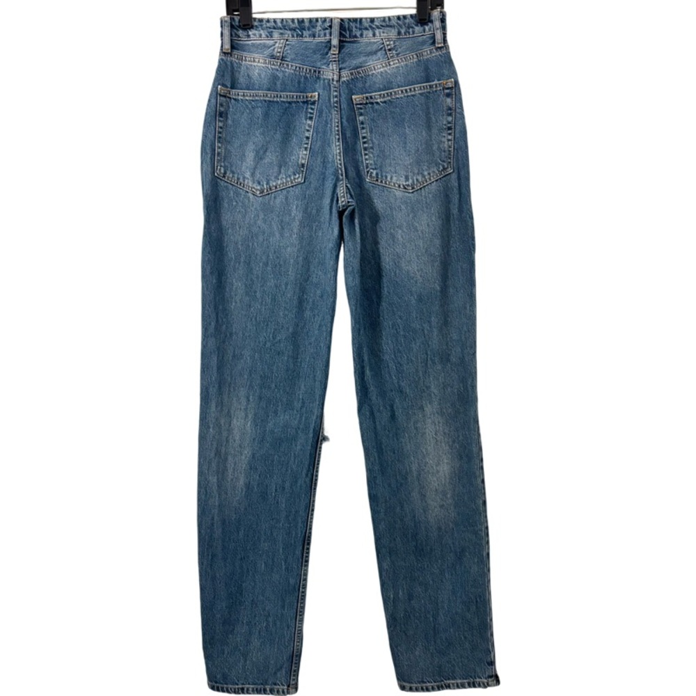FREE PEOPLE Mid Rise Straight Leg Destroyed Jean in Blue Size 26 - Picture 7 of 9